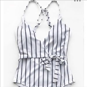NEVER WORN striped one-piece bathing suit